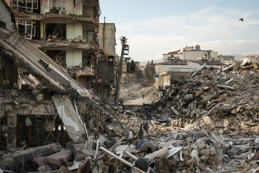 A magnitude 7.8 earthquake that hit Syria and Turkey on Feb. 9, 2023, destroyed buildings and killed more than 50,000 people. Mehmet Kacmaz/Getty Images