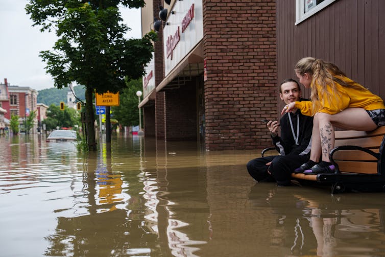 A powerful storm system in 2023 flooded communities across Vermont and left large parts of the capital, Montpelier, underwater. John Tully for The Washington Post via Getty Images